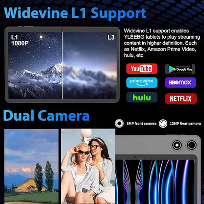 10 Inch Android 15 Tablet with Keyboard, 26GB RAM+256GB ROM(2TB Expand), 2-in-1 Tablet with 8000mAh Battery, 2.4G/5G WiFi, Widevine L1, Dual Camera, Split Screen, Mouse, Stylus, Case(Black Case)