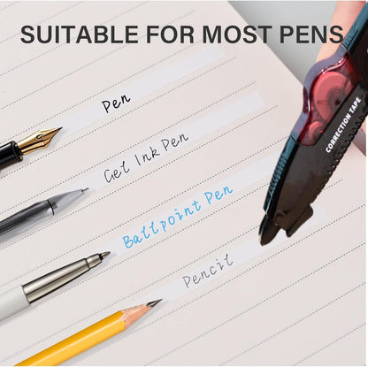 Refillable Quick-Dry White Correction Tape Set, 118ft(36m) Total, 6-Count Pack, Aesthetic Cute Pen-Shaped Applicator, School & Office Supplies(Black)