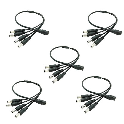 CCTV Power Cable Splitter 5 Pack 1 Female to 4 Male Plug 12V DC Power Adapter Splitter Cable for Security Parking Camera Car Monitor (5.5mm X 2.1mm)