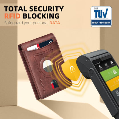 RUNBOX AirTag-Wallet-Mens-Slim-RFID Blocking Wallets Leather with Bill Compartment Air Tag Bifold Card Holder Wallet Gifts for Men Dad