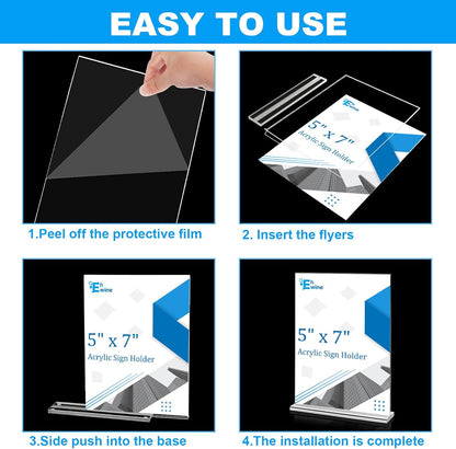 EHWINE 10 Pack Acrylic Sign Holders - 5 x 7, Double-Sided Stand Up Table Top Sign Holders, Clear Acrylic Picture Frame Menu Flyer Paper Display Stand for Office Business Store Wedding Party