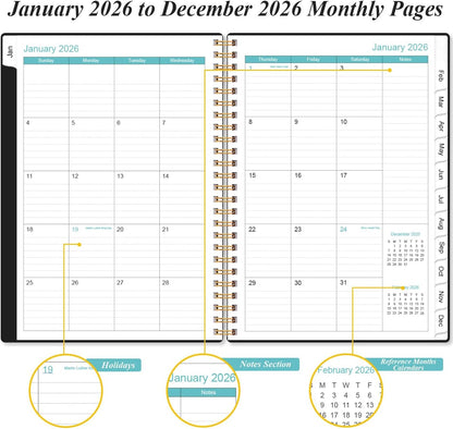 2026 Planner - Planner 2026 from January 2026 - December 2026, Weekly & Monthly Planner Spiral Bound with 12 Monthly Tabs, Inner Pocket, 6.4" x 8.5", Black-B