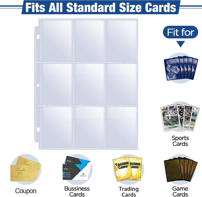 648 Pockets Double Side Trading Card Sleeves, Fabmaker 9 Pocket Card Sleeves Binder Sheets for 3 Ring Binder, Long-Lasting Trading Cards Binder Sleeves Fit for MTG, Baseball, Game, Business Cards