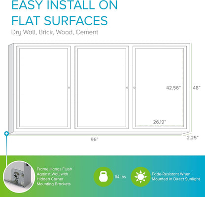 Ghent 48" x 96" 3-Door indoor Enclosed Recycled Rubber Bulletin Board, Shatter Resistant, with Lock, Satin Aluminum Frame,Confetti (PA34896TR-CF)-Made in USA