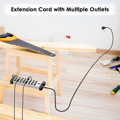 HHSOET Heavy Duty Power Strip with Surge Protection, Industrial Commercial Metal 24 Outlets Wall Mount for Garage Shop, 15 Amp, Switch, 6FT Extension Cord, Grey.
