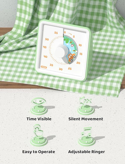 LIORQUE 60 Minute Visual Timer for Kids, Visual Countdown Timer for Classroom Office Kitchen with 'Car' Pattern Design, Pomodoro Timer with Silent Operation (Batteries Included)