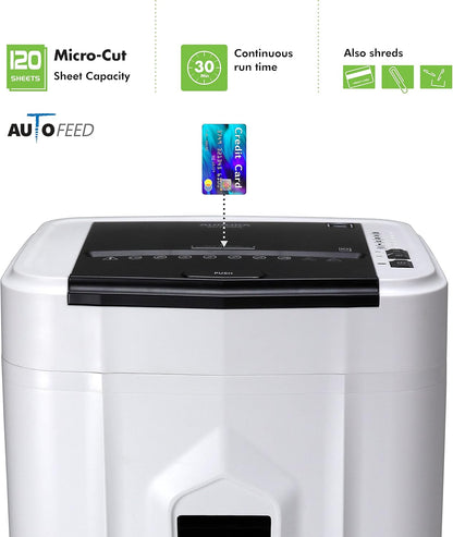 Aurora AU120MB 120-Sheet Auto Feed High Security Micro-Cut Paper Shredder / 30 Minutes (White/Black) and Aurora SL16 Professional Grade Synthetic Shredder Oil, 16 Oz Flip-Top Leak Proof Bottle