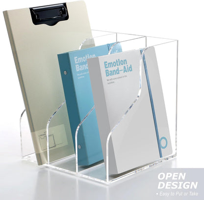 3 Slots Acrylic Magazine Holder, Desktop File Sorter Organizer Rack Bookshelf, Workspace Sorters Office Desk Accessories Organization Storage Stand, Clear
