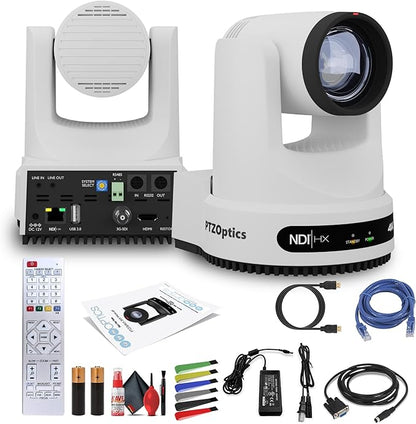 PTZOptics Move 4K SDI/HDMI/USB/IP PTZ Camera with 12x Optical Zoom (White) (PT12X-4K-WH-G3) + Lens Cleaning Kit + HDMI Cable + Ethernet Cable + Color Wire Ties