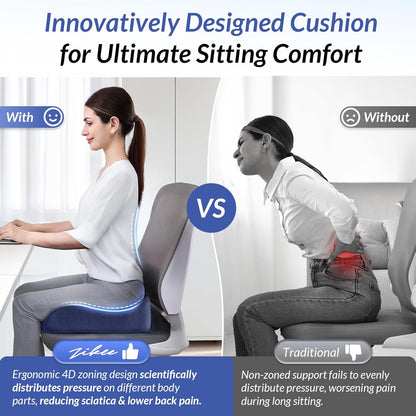 ZIKEE Car Seat Cushion for Driving with Cooling Gel, Ergonomic Memory Foam Seat Cushion for Car Provides Sciatica, Back, Tailbone Pain Relief and Intimate Ventilation, Anti-Slip & Breathable Cover