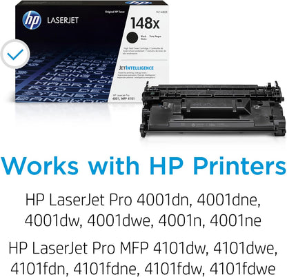 HP Original 148X Black Laserjet Toner Cartridge | This Cartridge Works Laserjet Pro 4001, MFP 4101 | W1480X, Black