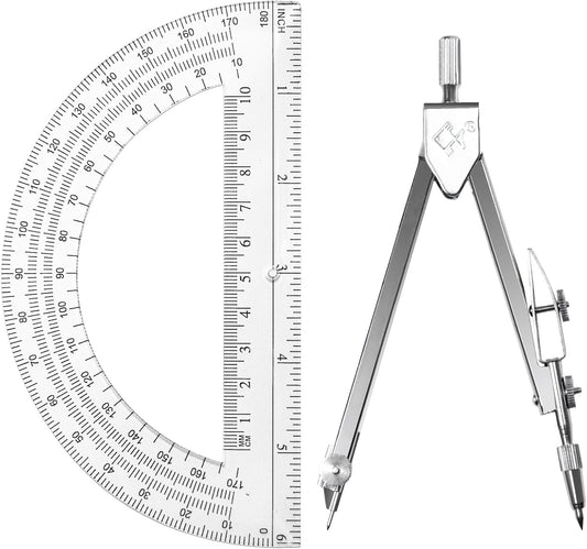 Students Geometry Math Set, Drawing Compass and 6 Inch Transparent Swing arm Protractor 180 Degree Math Protractor (Transparent)