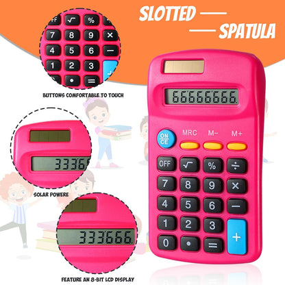 24 Pieces Basic Calculators for Students Small Pocket Size 8 Digit Display Mini Calculators Dual Powered Handheld for School Desktop Home(Rose Red)