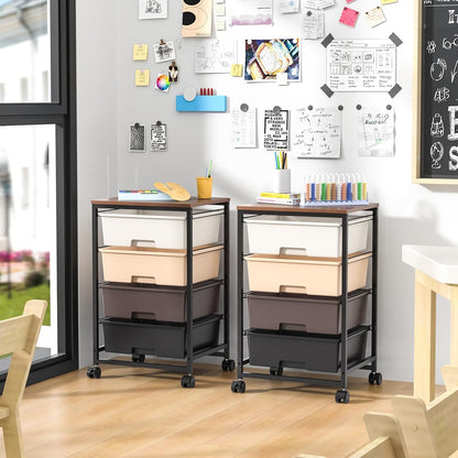 Utility Cart with 4 Drawers,Rolling Storage Cart with Drawers,Storage Rolling Drawer Cart,Brown