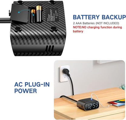 XBA 10PCS Digital Alarm Clock with 20W USB C Ports, Dual Alarm Clock Power Strip with 2 AC Outlets, 4 USB Charging Ports, Dimmable Snooze Desk Clock with 6FT Cords for Bedrooms,Travel, Black