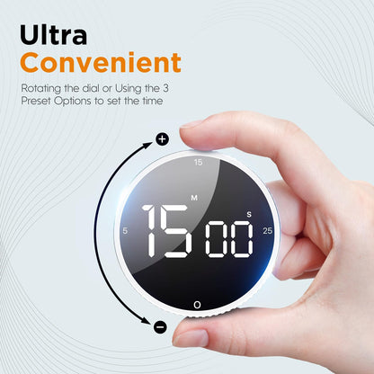 Upgrade Digital Kitchen Timer - 2 Pack Magnetic Countdown Countup Visual Pomodoro Timer with Large LED Display, 3-Preset Times, 3 Volume Levels, Ideal for Cooking, Baking and Fitness (2, White)