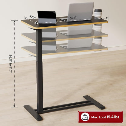 SANODESK Mobile Standing Desk with Hidden Wheels,Pneumatic Laptop Desk Rolling Computer Cart Movable Height Adjustable Small Sit Stand Desk for Home Office(31.5" W x 17.7" D, Black+Maple Band)
