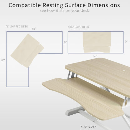 VIVO 32 inch Desk Converter, K Series, Height Adjustable Sit to Stand Riser, Dual Monitor and Laptop Workstation with Wide Keyboard Tray, Light Wood Top, White Frame, DESK-V000KF