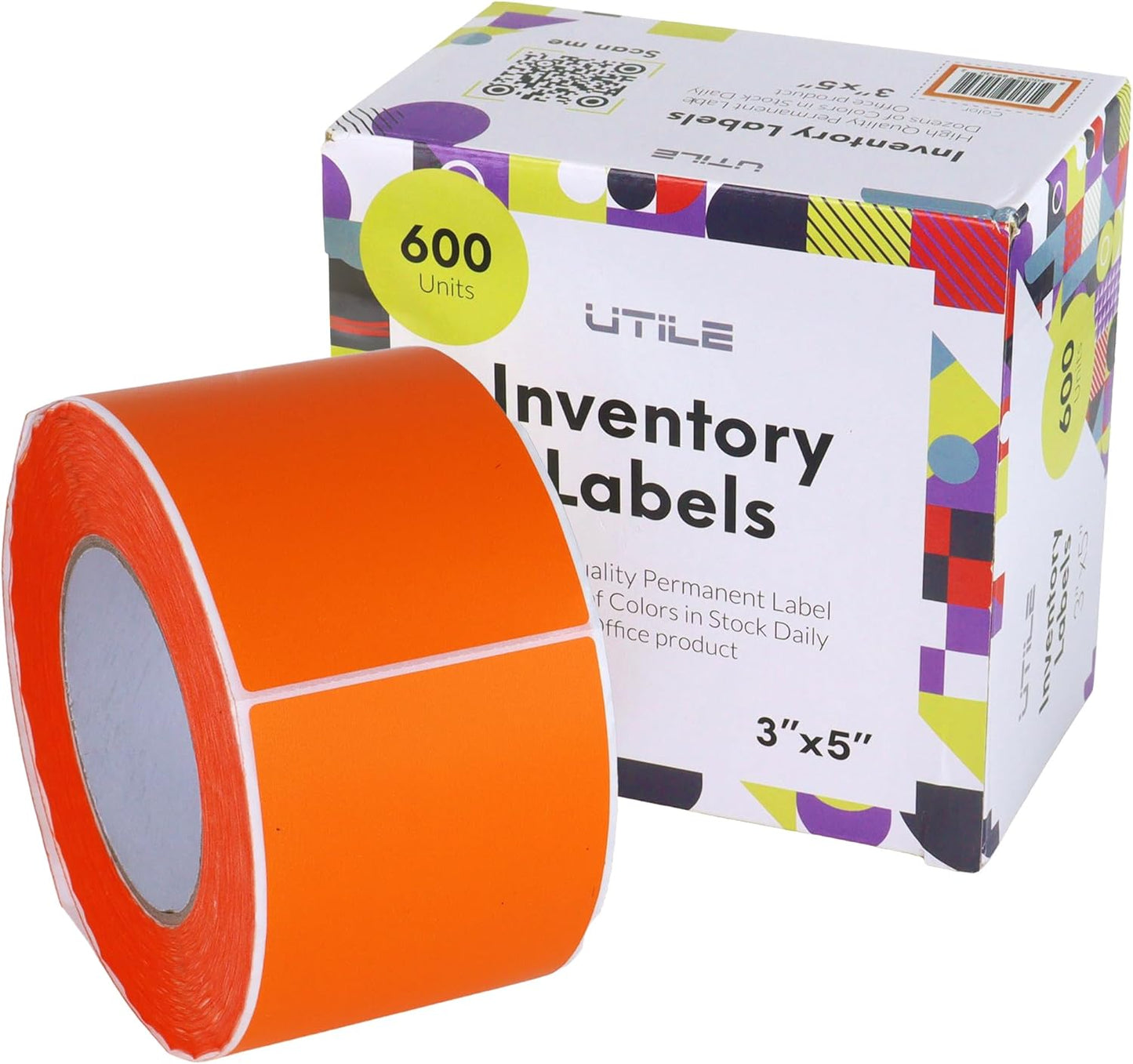 UTILE - Thermal Labels 3x5 Inch 600 Inventory Stickers Roll (Orange), compatible with Thermal Printers - Color Coding Label for Box - Sticker to Write On Packing Labels Color Coded - Tags for Labeling