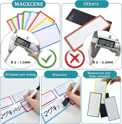 80 Pack Magnetic Dry Erase Labels 8 Colors 4"x2" Magnetic Labels Reusable Strips for Classroom, Office, Cabinet, Write On Magnets Sticker Writable Erasable Name Tags for Fridge