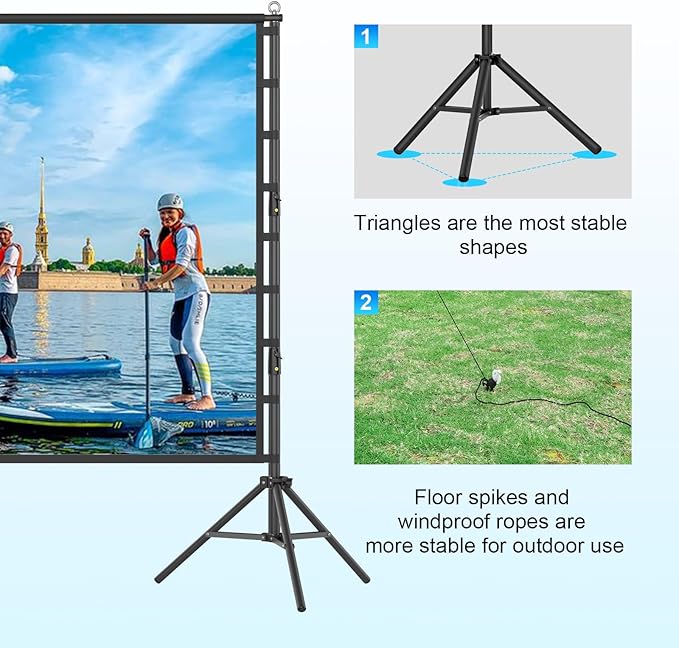 Outdoor Projector Screen and Stand,150-inch Indoor Portable Projection Screen,16:9 4K HD Wrinkle-Free Rear Front Movie Screen with Carry Bag for Backyard Movie Night RVing Home Theater