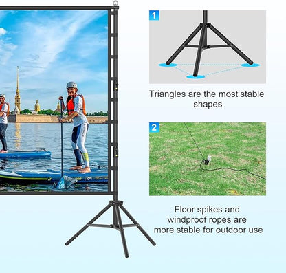 Outdoor Projector Screen and Stand，180-in Portable Projector Screen 15 FT Large Projection Screen，16:9 4K HD Rear Front Wrinkle-Free Movie Screen with Carry Bag for Backyard,RVing Night,Party