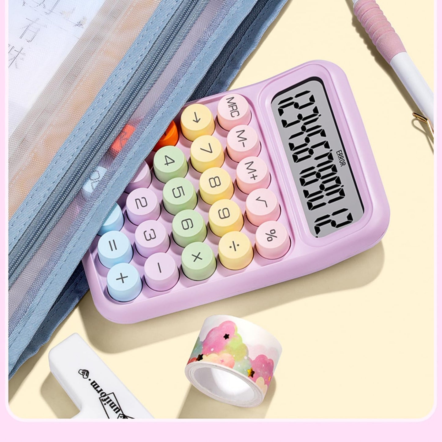 Colorful Calculator, Candy-Colored Electronic Desktop Calculators with 12Digit Large LCD Display and Big Round Buttons, Typewriter-Inspired Mechanical Key Calculator for Office,School, Home, Business