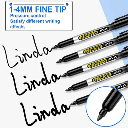 SFAIH 100 Black Permanent Markers Bulk -1s Quick Dry, Waterproof, Non-Fading, Durable, Fine Point Permanent Pens for Plastic Glass Metal Wood Paper, Office Supplies, Classroom Kitchen, Cargo Marking