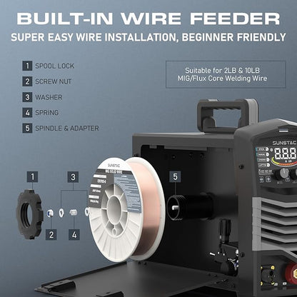 MIG Welder, 180A 110V/220V Gas MIG/Gasless MIG/Lift TIG/Stick 4 in 1 MIG Welding Machine, MIG with IGBT Inverter Synergic Control, Digital Screen Display and Over Loading Protection