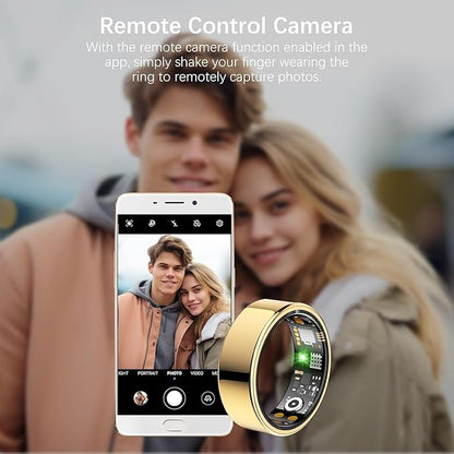 Health Tracker Ring, Smart Health Ring for Women Men with Heart Rate, Blood Oxygen, Sleep Monitor, Steps,Calories, No Subscription Fee, IP68 Waterproof Smart Ring for iPhone & Android (Gold, 9#)
