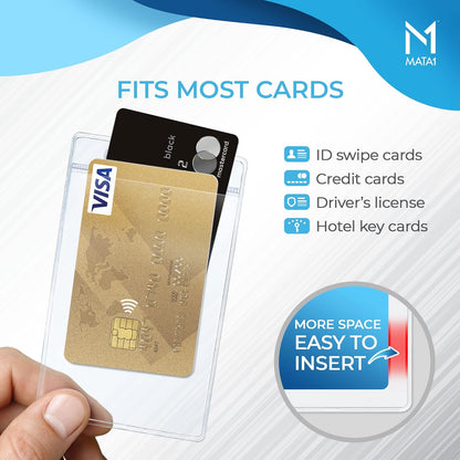 Mata1-USA Plastic Extra-Thick Vertical ID Card Holder (Clear, 3x4 Inch, 100 Pack), Large Size No Zipper Name Badge