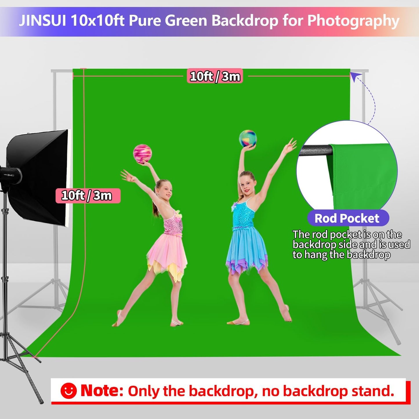 Green Screen Backdrop 10x10 ft, Chroma Key Greenscreen Background for Streaming Zoom, Photo Backdrop Curtain for Photography, Thick Polyester Fabric Cloth Sheet for Photoshoot Video (Backdrop Only)
