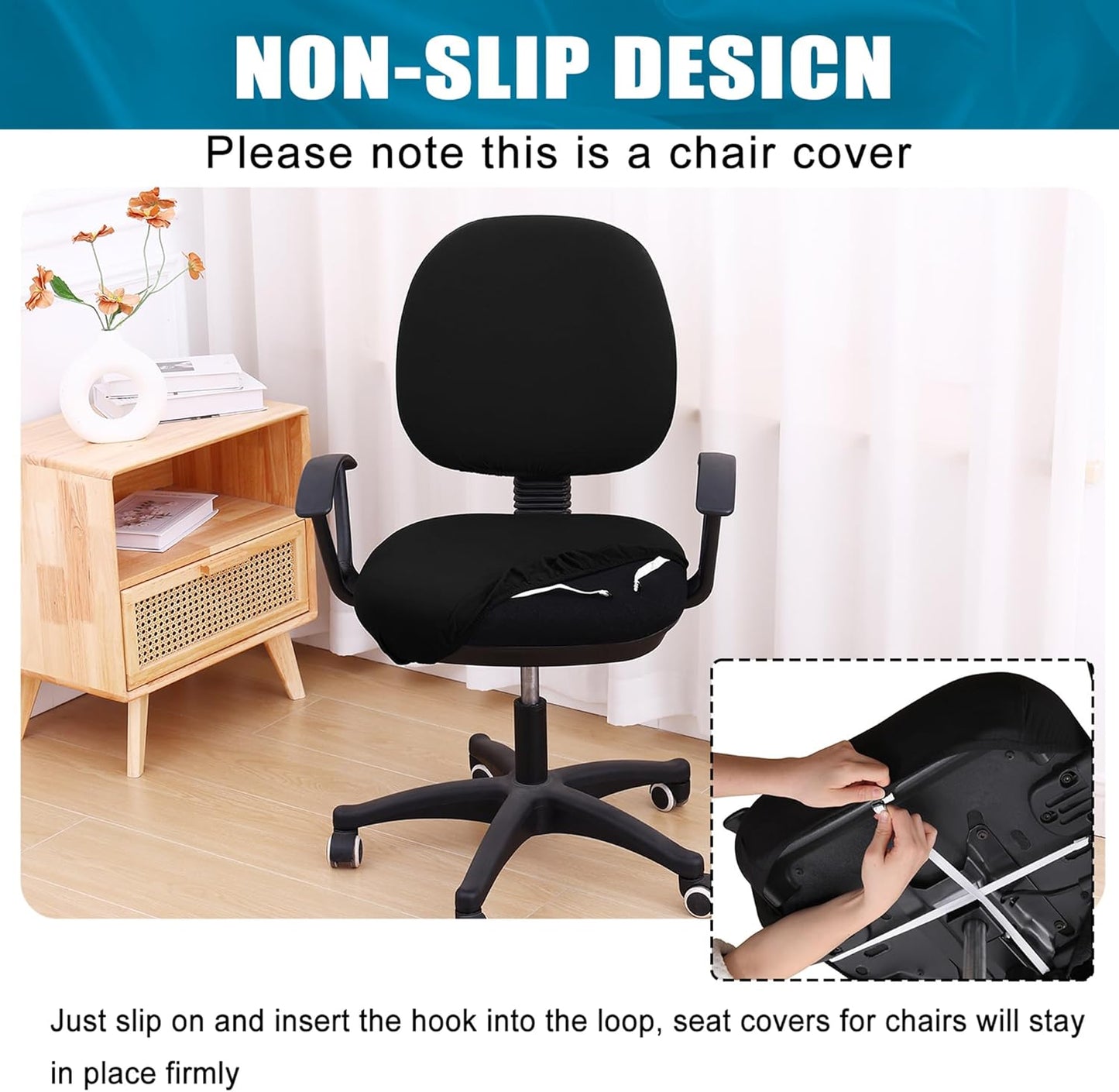 Smiry Printed Office Computer Chair Seat Covers, Stretch Fit Universal Desk Rotating Chair Cover Washable Removable Seat Cushion Protectors - Black