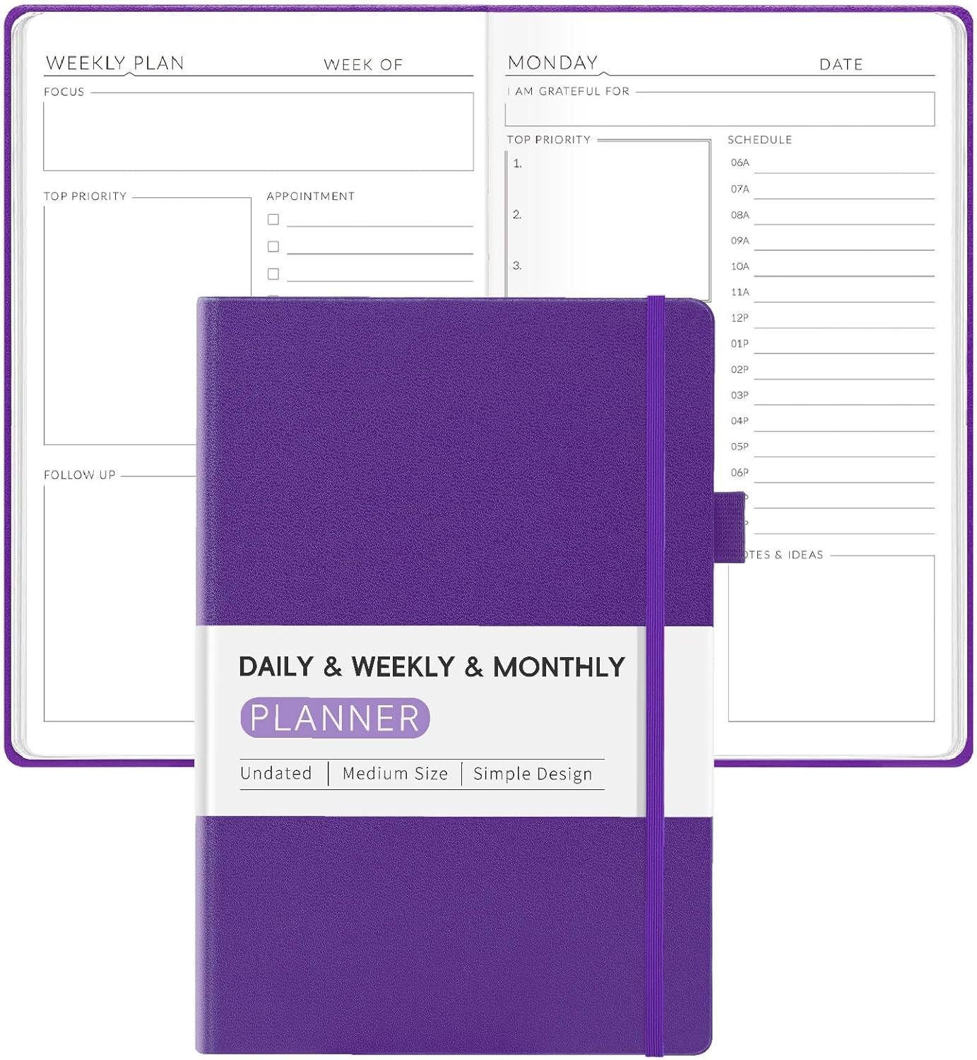Undated Weekly Planner for 2025, Forvencer Simplified Daily & Weekly & Monthly Calendar Planner, Cute Daily Organizer Notebook, Agenda Journal to Track Goals & Tasks, Start Anytime, A5 Size, Purple