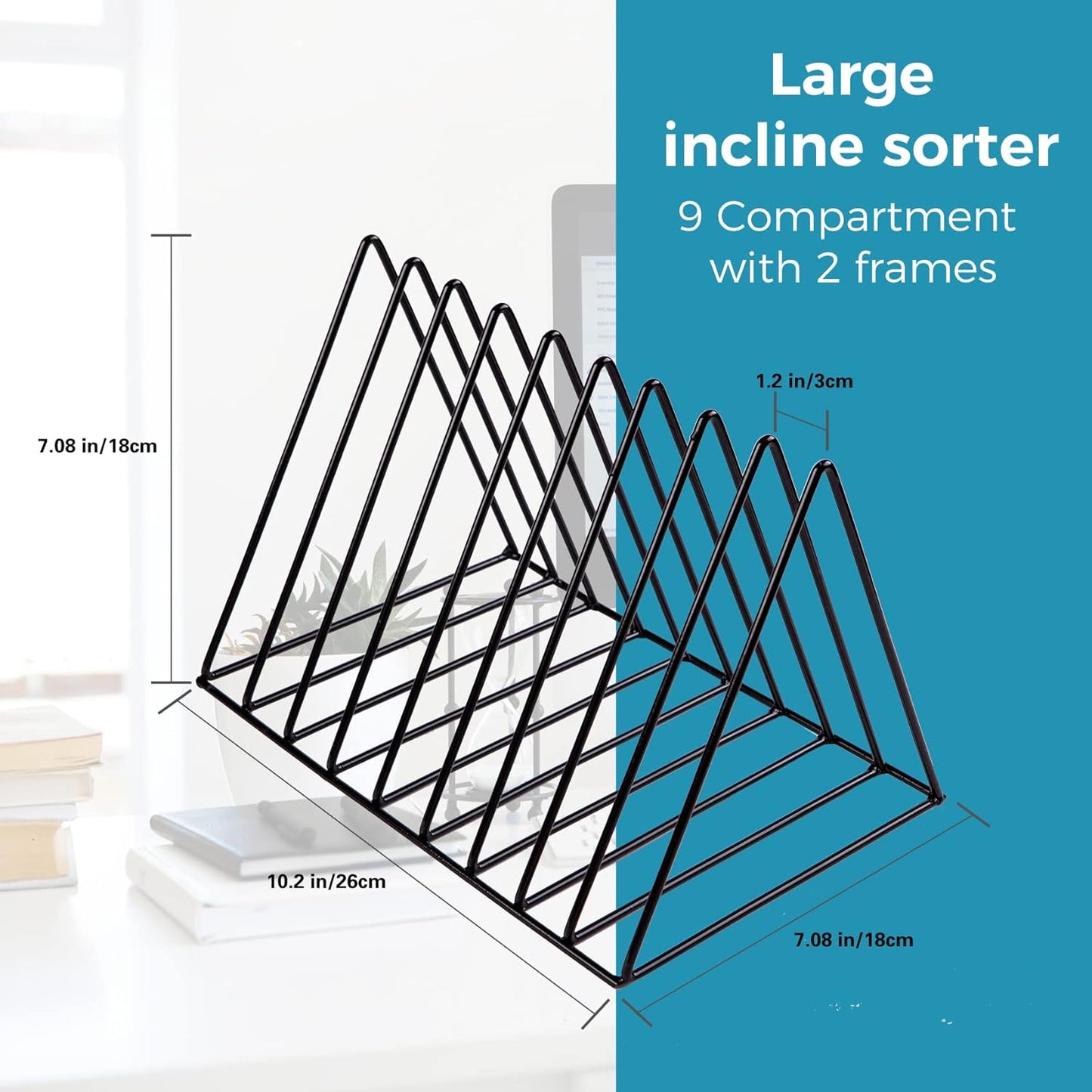 Paper Organizer for Desk - 2 Pack Office Organization Vertical File Folder Organizer for Desk Top File Sorter Rack Mail Sorter Organizer Magazine File Holder Storage Display Book Organizer Desktop