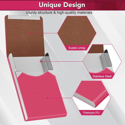 Business Card Holder with Ultra Slim Design, Business Card Case with Premium PU Leather, Suit Pocket Metal Card Holder for Women/Men, Magnetic Closure Quick Access Cards