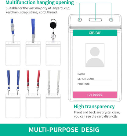 50 Pcs Vertical ID Badge Holder, Clear Plastic Card Sleeve, Nurses Work Name Tag Holders, Key Cover Protector with Waterproof Zip for Lanyard, Fits Credit Size Cards