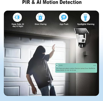 KERUI 2K Solar Security Cameras with Dual Lens Wireless Security Camera Outside with Solar Panel 360° View Pan, AI Human Detection, Color Night Vision,2-Way Audio with 64G SD Storage(2 Pack)