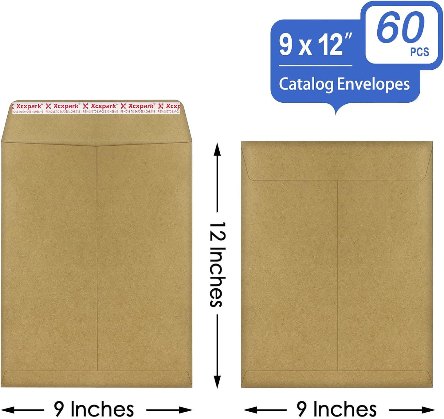 60 PCS 9x12 inches Security Catalog Envelopes Printable Self Seal Envelopes, Anti Tear Recycled Kraft Envelopes for Invitation Cards, Pictures, Photos, Documents