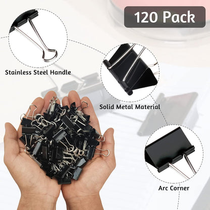 120 Pack Black Binder Clips 0.75 Inch, Small Paper Clamps, Black Paper Binder Clips, Office Clips, Mini Binder Clips, Small Clips for Office Supplies Home School and Business