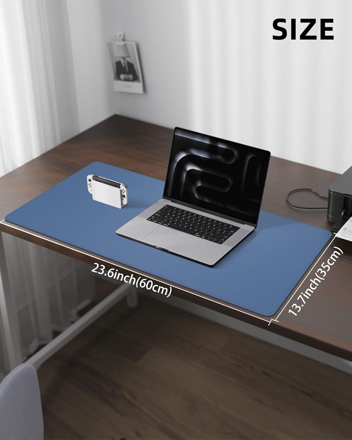 Non-Slip Desk Pad,Mouse Pad,Waterproof PVC Leather Desk Table Protector,Non-Slip PU Leather Desk Blotter, Easy Clean Laptop Desk Writing Mat for Office Work/Home/Decor(Grey Blue, 24" x 13.7")