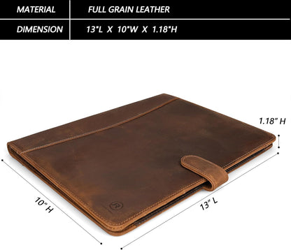 Full Grain Leather Portfolio with Magnetic Closure, Professional Business Padfolio Organizer for Men Women, A4 Document Folder, Card Slots, Pen Loop, 10x13", Luxury Gift Set