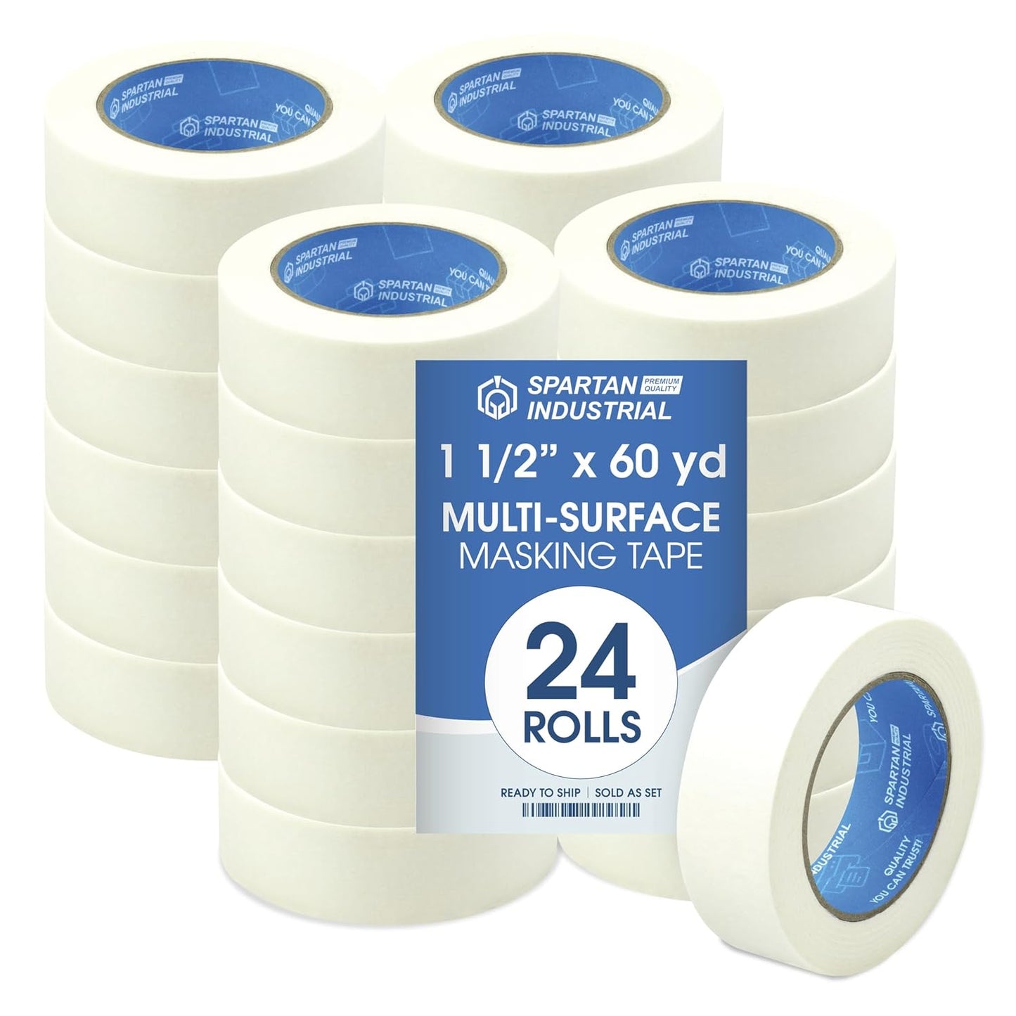 Spartan Industrial - 1.5" X 60 yd Masking Tape for Construction, Painting, Crafts, and More - 24 Rolls of Removable Tape, 5.5 Mil