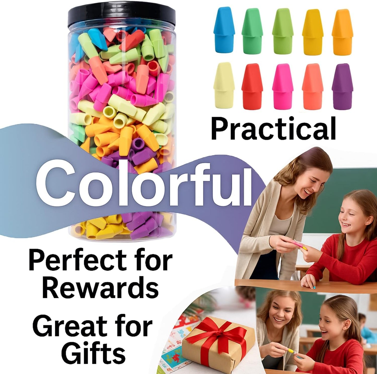 Cap Erasers for Pencils Pulk - Pencil Top Erasers Cap Erasers Toppers for Latex Free Assorted Colors School Supplies for Teachers Sudents Classroom Home and Office (500)