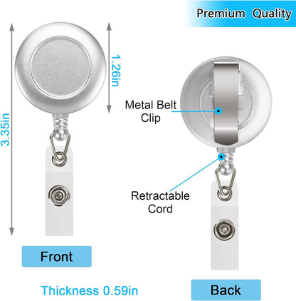JANYUN 50 Pcs Retractable Badge Reel Clips Holder for Hanging ID Card Name Key Chain (Silver)