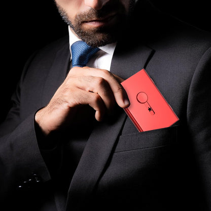 PATIKIL 2 Pcs Business Card Holder, Thumb Drive Business Card Holder Portable Business Card Holders Alloy Slide Out Card Case for Business Meeting, Blue