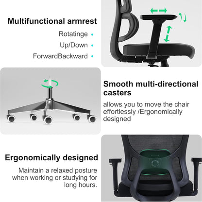 Ergonomic Office Mesh Chair, High Back Swivel Comfty Desk Chairs- 3D Armrest Adjustable Lumbar Support Capacity 400lbs and Headrest Wide for Home & Office, Bedroom (Black)