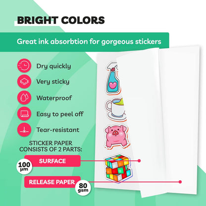 Sticker Paper for Inkjet Printer - (20 Sheets), 8.5 x 11" Letter Size, Glossy White Vinyl Sticker Paper - Water-Resistant, Easy to Use, Perfect for Fun and Creative Projects