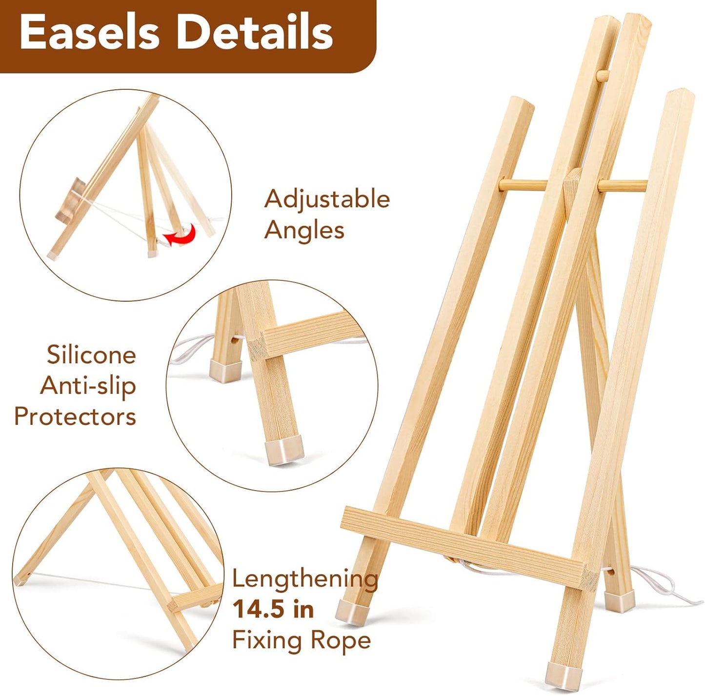 AROIC 8 Pack 15 Inch Wood Easels, Easel Stand for Painting Canvases, Art, and Crafts, Tripod, Painting Party Easel, Kids Student Table School Desktop, Portable Canvas Photo Picture Sign Holder.