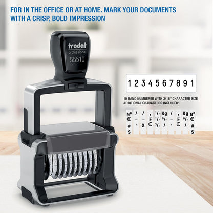 Trodat Numberer Stamp Professional 55510 – 10 Digits, Self Inking, 3/16" (5 mm) Characters, Black Ink